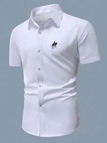 Manfinity Mode Men's Casual Short Sleeve Shirt With Graphic Pattern, For Work, Husband, Business