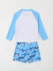 Conjunto De Trajes De Baño Para Jóvenes Niños Con Diseño De Tiburón En Bloques De Colores - Multicolor - Ver 2