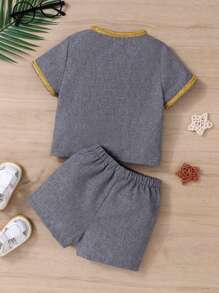 SHEIN Ensemble de chemise patchwork à manches courtes et de shorts à taille élastique pour bébé garçon