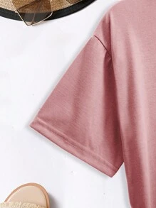 INAWLY Plus Size Letter & Heart Printed Round Neck Short Sleeve T-Shirt Women Graphic Tee Top For Summer - Dusty Pink - View 4