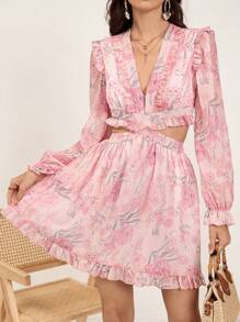 Aveloria Women's Floral Printed Hollow Out Dress