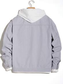 Manfinity Homme 1pc Men's Flip-Pocket Front Long Sleeve Denim Jacket - Grey - View 2