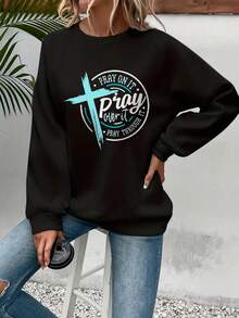 Ladies' Round Neck Printed Sweatshirt - Black - View 1