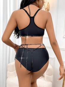 Women's Music Festival Lingerie Accessory Body Chain - Black - View 2