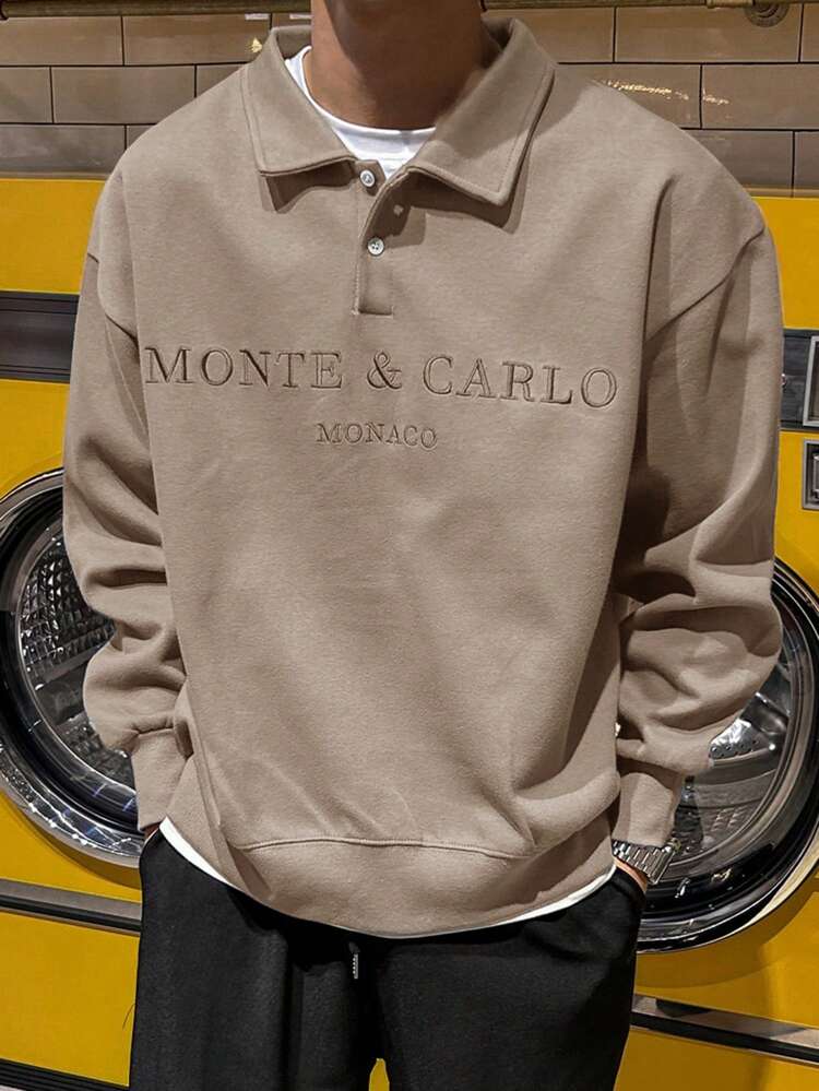 Men's Back To School Drop Shoulder Sweatshirt With Letter Embroidery Fall,Winter