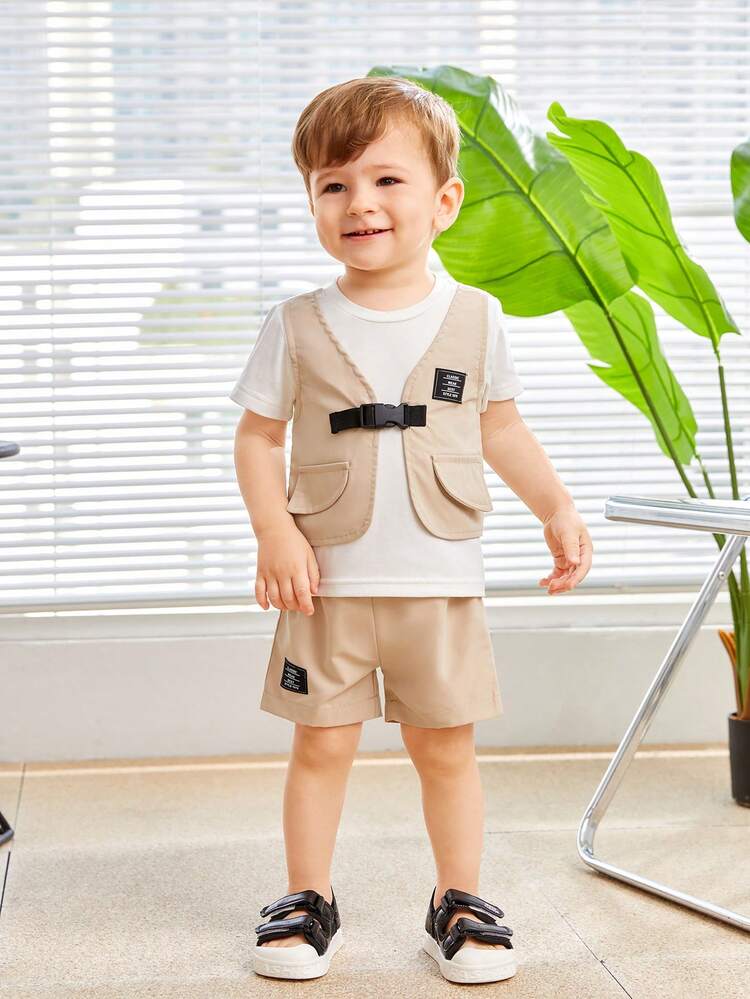 Baby Boy Cool 2 In 1 Top Woven Label Shorts & Casual Hat Set