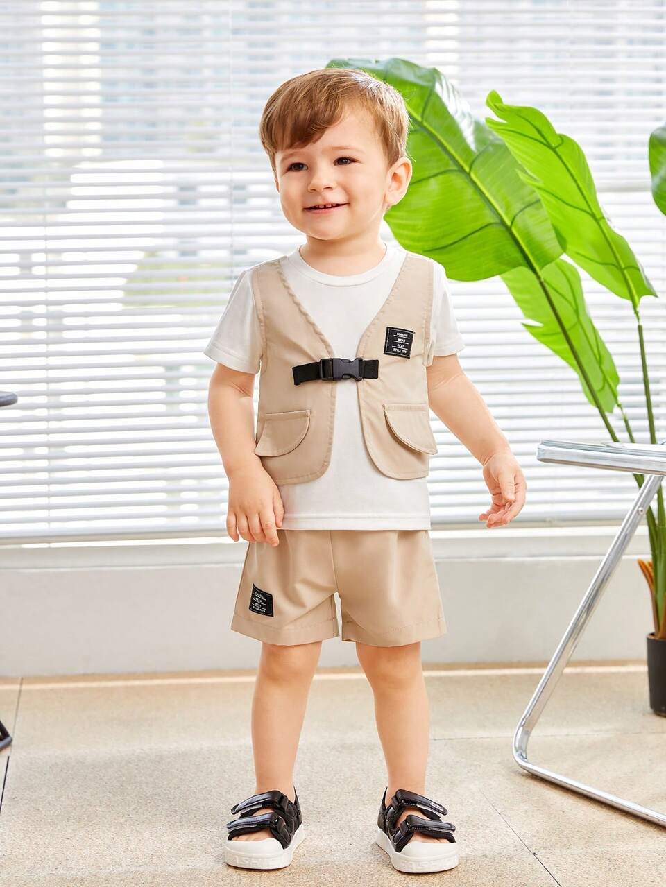 Baby Boy Cool 2 In 1 Top Woven Label Shorts & Casual Hat Set