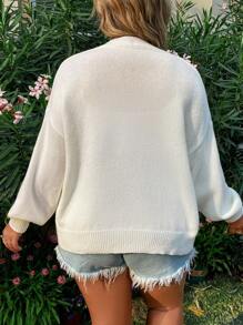 Flirla 大尺碼女士鈎針花式甜美寬鬆針織開衫