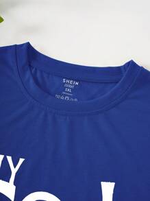 SHEIN Plus Size Slogan Pattern Short Sleeve Summer T-Shirt, MY GOD IS AN AWESOME GOD - Royal Blue - View 5