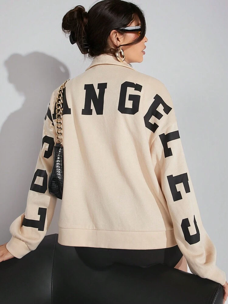 Women Back Letter Sweat Parka