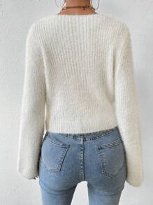 Chiquease Suéter Cortado A La Moda Con Torcedura Y Color Sólido