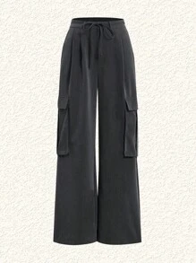 SHEIN EZwear 女式灰色針織貨物褲,帶口袋 - 灰色 - 查看 5