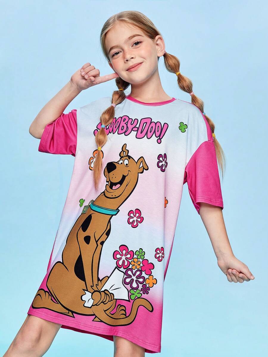 SCOOBY-DOO X SHEIN Tween Girl Cartoon & Letter Graphic Pajama - Multicolor - View 1