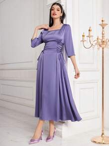 Modelyn Women's Square Neckline Side Tie Dress - Purple - View 7