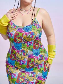 TOM & JERRY X SHEIN Plus Cartoon Graphic Slip Dress - Multicolor - View 7