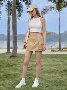 SHEIN EZwear Ladies' Khaki Woven Skirt - Khaki - View 6