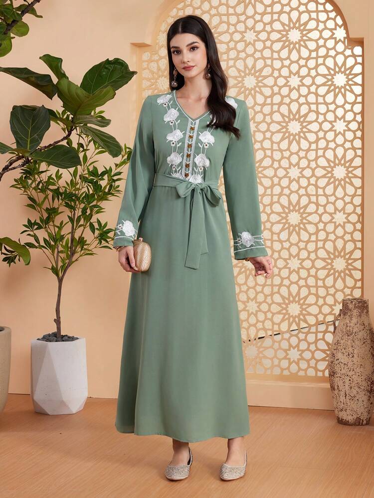 Ramadan Ladies' Floral Embroidered Casual Dress