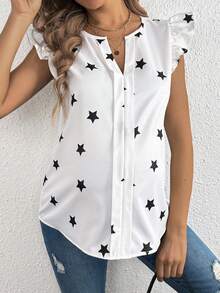 SHEIN Áo sơ mi in hình ngôi sao tay lửng cho bà bầu - trắng - Xem 3