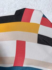 SHEIN LUNE Women's Colorful A-Line Dress With V-Neck, Batwing Sleeve And Full Print Dopamine Geometric Pattern - Multicolor - View 3