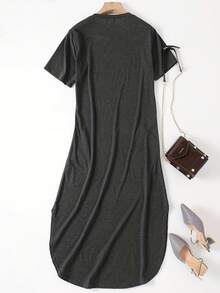 Của phụ nữ Hoa văn cầu vồng Tách Váy áo thun - màu đen - Xem 2