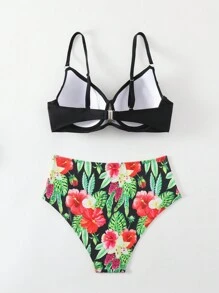 SHEIN Swim Summer Plant Print Push Up Bikini Set For Women Carnival