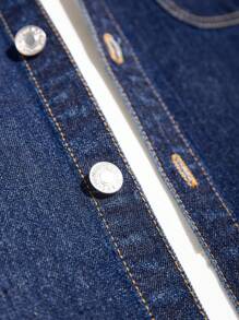 Manfinity Homme Men's Denim Shirt With Multiple Distressed Holes And Flap Pockets - Blue - View 6