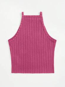 SHEIN EZwear 夏季大尺碼女士針織修身吊帶背心上衣 - 玫紅色 - 查看 2