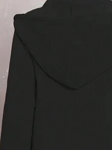 INAWLY 女士前拉链高低下摆外套，女士春秋休闲抽绳、口袋、拉链常规袖连帽常规版型黑色纯色女士外套，休闲日常穿着 - 黑色 - 查看 5