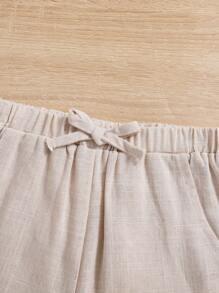 SHEIN Baby Boy Chinese Style Neutral Solid Short Sleeve Hanfu Set