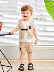 Baby Boy Cool 2 In 1 Top Woven Label Shorts & Casual Hat Set