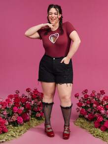 TOM & JERRY X SHEIN Plus Cartoon Graphic Bodysuit - Red - View 4