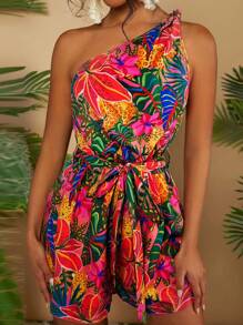 Travachic Women's One Shoulder Tropical Plant Printed Vacation Romper - Multicolor - View 6
