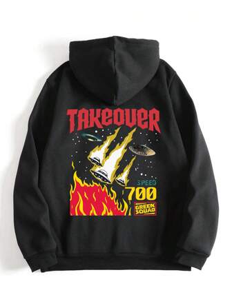 Sweat À Capuche Thermique Pour Homme Avec Poche Kangourou Et Graphique De Lettre