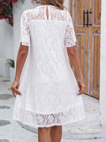 SHEIN LUNE Của phụ nữ Vòng cổ Ren Đầm - trắng - Xem 2