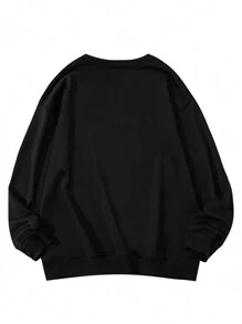Ladies' Round Neck Printed Sweatshirt - Black - View 2