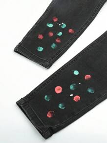 Hombres Jeans ajustados desgarro salpicaduras de tinta - Negro - Ver 6