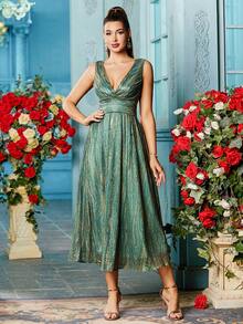 Double Crazy 女士夏季音乐节派对礼服，时尚花卉印花无袖 V 领鸡尾酒礼服婚礼宾客礼服