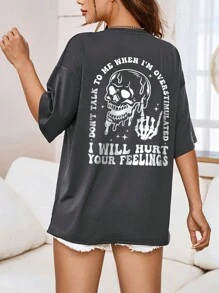 INAWLY Women's Skull Printed Loose Fit T-Shirt DON'T TALK TO ME WHEN I'M OVERSTIMULATED I WILL HURT YOUR FEELINGS Graphic Tees Women Tops