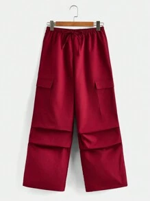 SHEIN EZwear Của phụ nữ In Khẩu hiệu Áo Và Quần Cargo Bộ - Đỏ - Xem 5