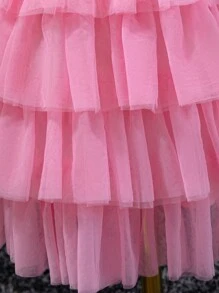 SHEIN Young Girls' Sweet & Cool Mesh Spaghetti Strap Dress For Daily Wear - Pink - View 8