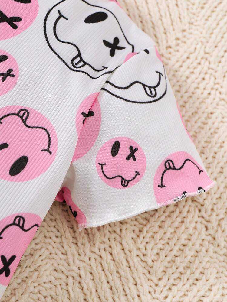 Young Girl Cartoon Printed Short Sleeve T-Shirt