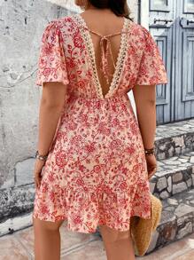 SHEIN Frenchy Kích thước lớn Của phụ nữ Boho In hoa Mảnh Lace Mùa hè Đầm - Nhiều màu - Xem 4