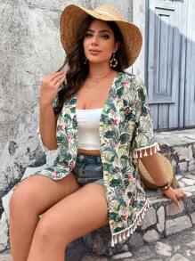 SHEIN Frenchy Kimono in họa tiết nhiệt đới Boho mùa hè cỡ lớn - Nhiều màu - Xem 4
