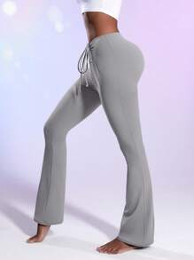 SHEIN Sports Women's Drawstring Waist Sports Flare Pants - Grey - View 3