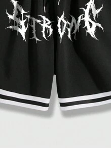 ROMWE MEN Goth Herren Set bestehend aus Basketballtrikot-Shirt mit Silhouette-Aufdruck und Shorts für Schule