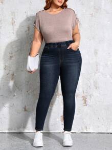 EMERY ROSE Quần jeans dáng ôm vừa vặn, thanh lịch dành cho nữ cỡ lớn - Rửa tối - Xem 3