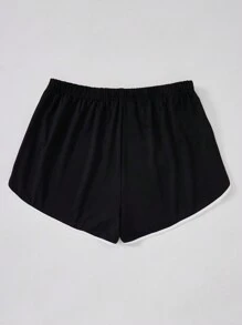 SHEIN EZwear Pantalones Cortos De Talla Grande Con Cintura Elástica Y Dobladillo Enrollado Y Bloqueo De Colores - Negro - Ver 2