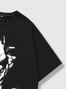 ROMWE MEN Goth Herren Set bestehend aus Basketballtrikot-Shirt mit Silhouette-Aufdruck und Shorts für Schule