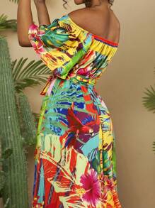 Travachic Vacation Off-Shoulder Wrap Dress With Belted Waist And Flared Hem - Multicolor - View 6