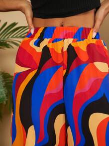 Travachic Vacation Style Women's Crop Top Camisole & Printed Loose Pants 2pcs/Set - Black - View 6